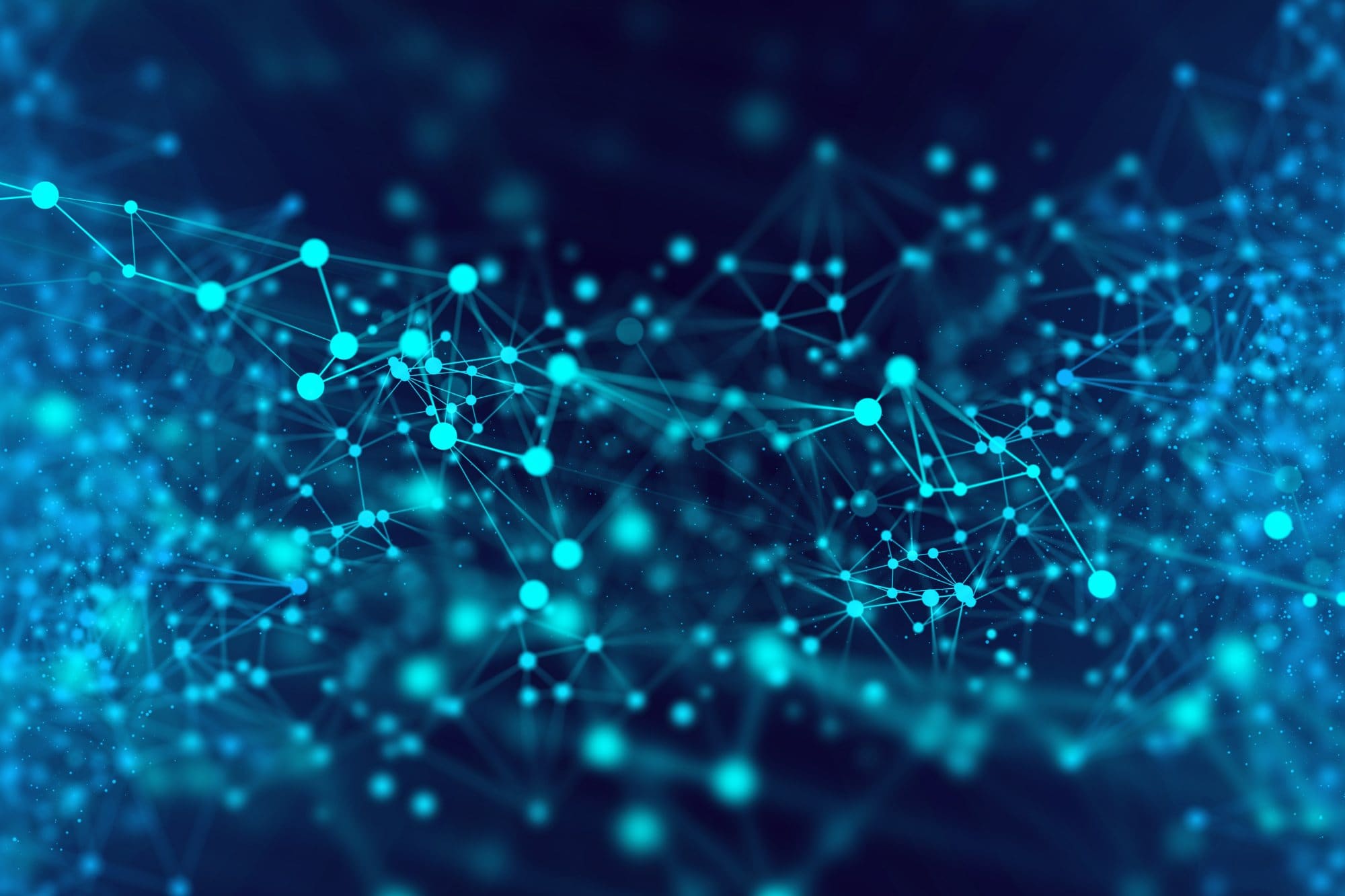 Glowing blue network of connected nodes